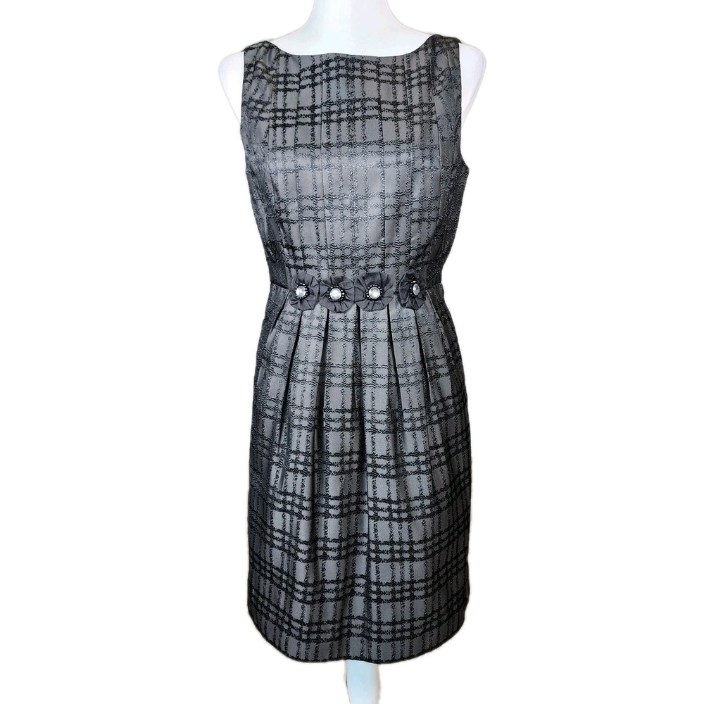 Max and Cleo Cocktail Dress‎ Womens 8 Black Plaid Sheath Rhinestones Party Event
